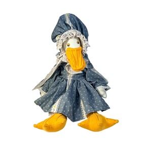 Handmade Mother Goose Plush‎ Doll 1980s Blue Calico Floral VTG Cottagecore 17"
